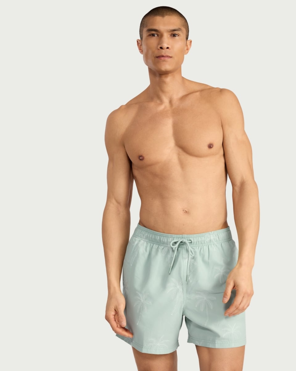 image 1 of F&F Palm Tree Embroidered Swim Shorts in Mint