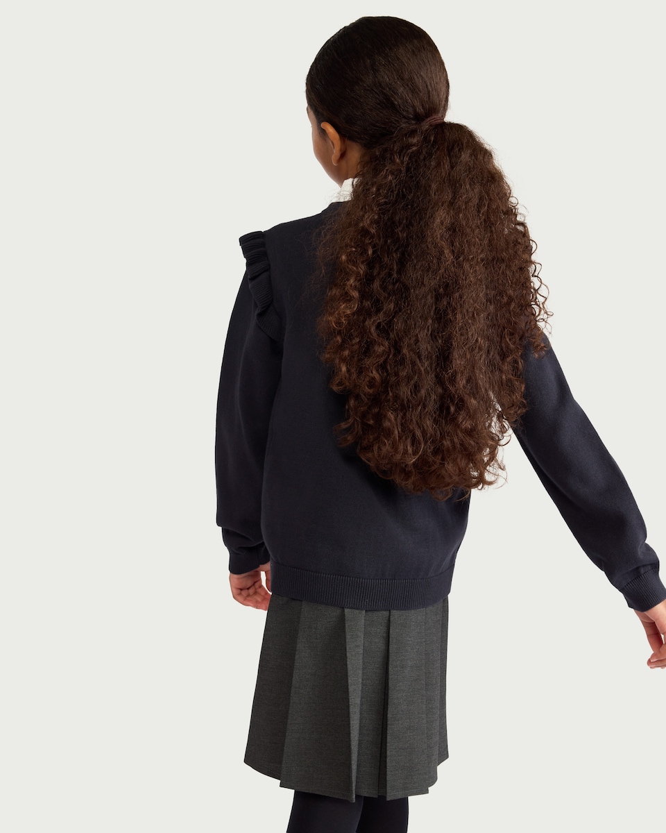 image 1 of F&F School Girls Pure Cotton Cardigan in Navy