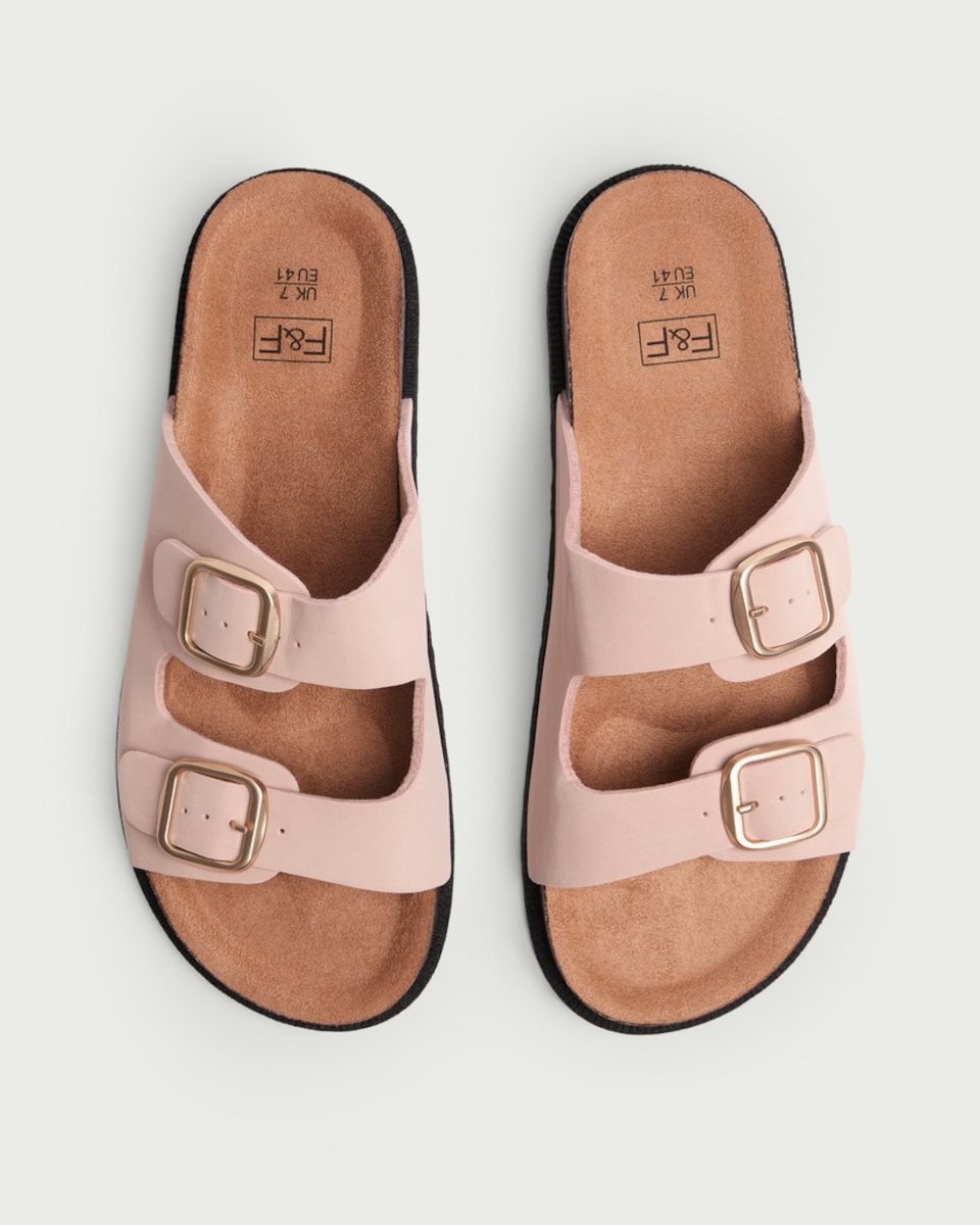 image 1 of F&F Double Strap Footbed Sandals in Pink