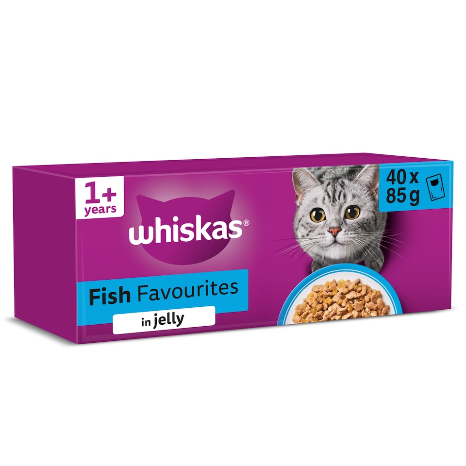 image 1 of Whiskas Adult Cat Food Pouches Fish Favourites in Jelly 40x85g