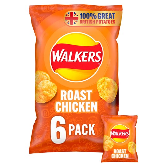 Walkers Roast Chicken Crisps 6X25g Tesco Groceries