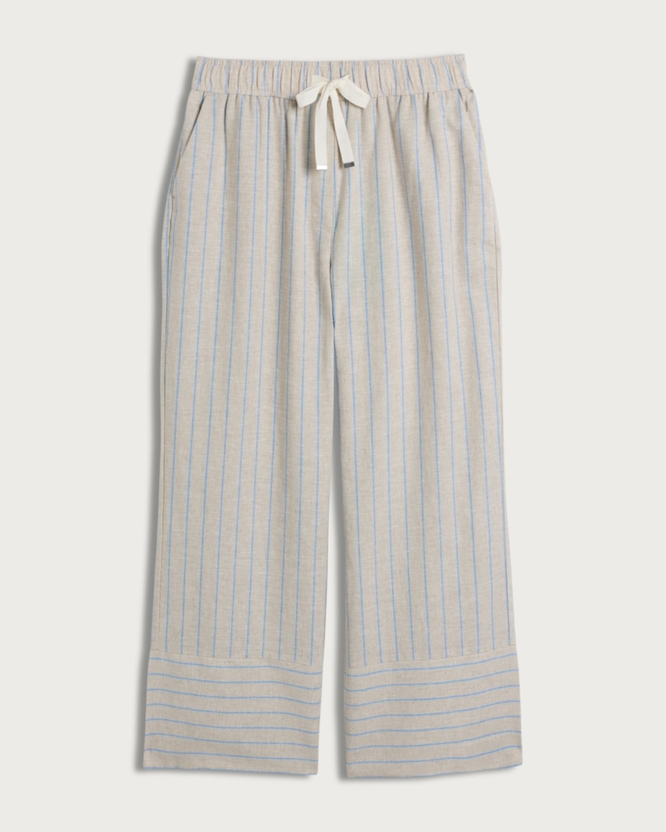 F&F Linen Rich Stripe Wide Leg Trousers in Stone