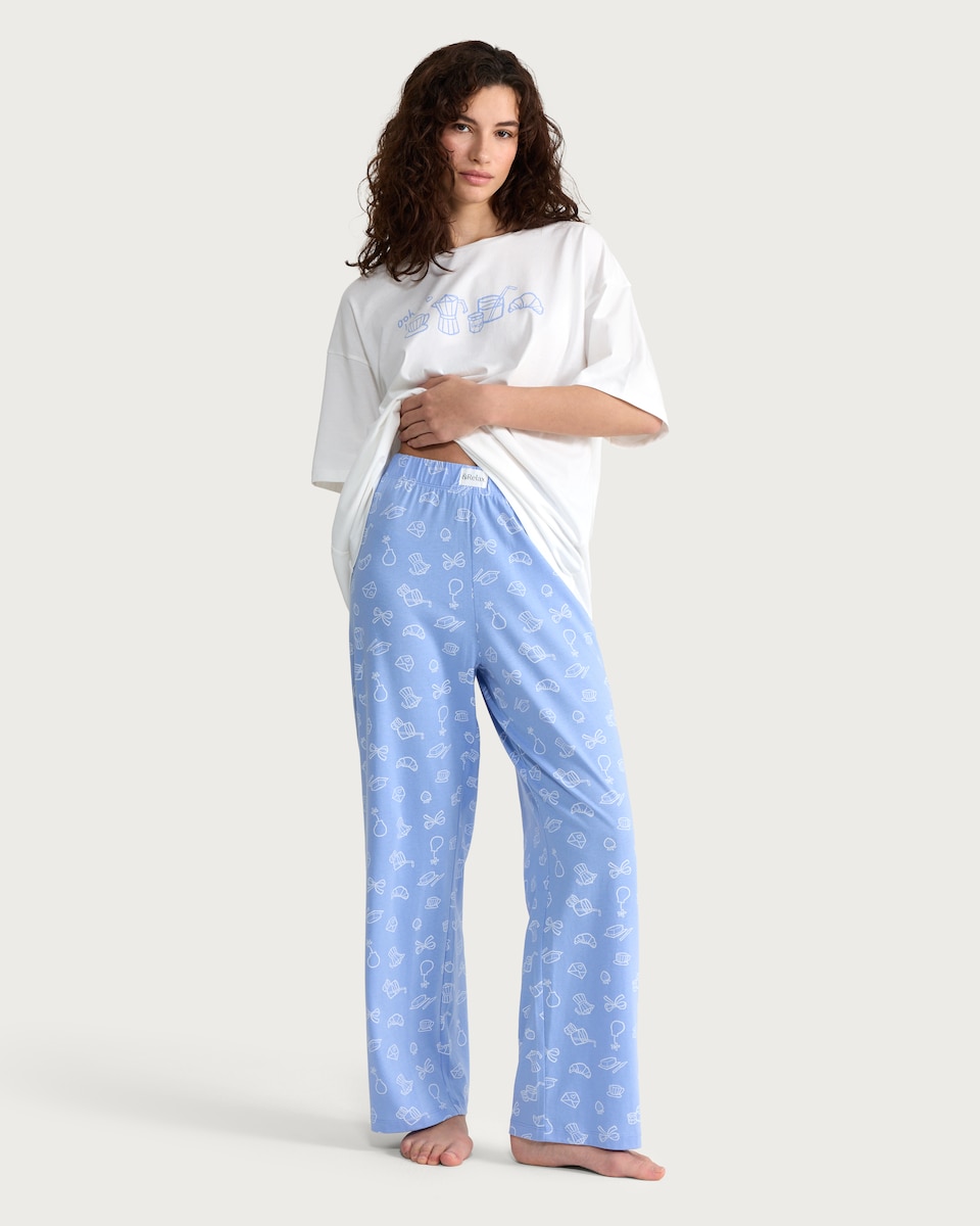 image 1 of F&F Pure Cotton Printed Pyjama Bottoms in Blue