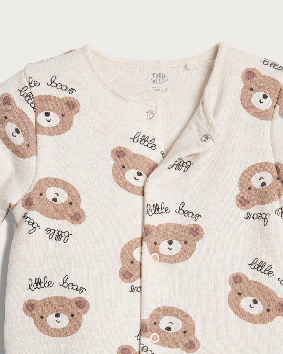 image 1 of F&F Baby Cotton Rich Little Bear Padded Sleepsuit in White