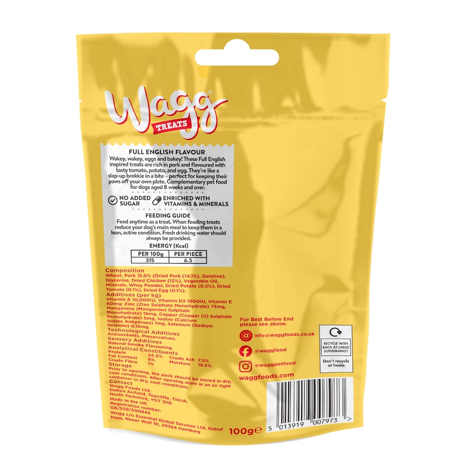 image 1 of Wagg Dog Food Full English Breakfast Pork Treats 100g