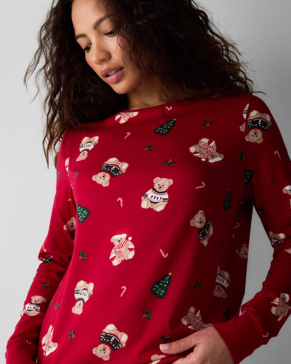 image 1 of Christmas Pure Cotton Festive Bear Matching Family Pyjama Set in Red