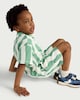 image 2 of F&F Boys 2-Piece Pure Cotton Wave Print T-Shirt and Shorts Set in Green