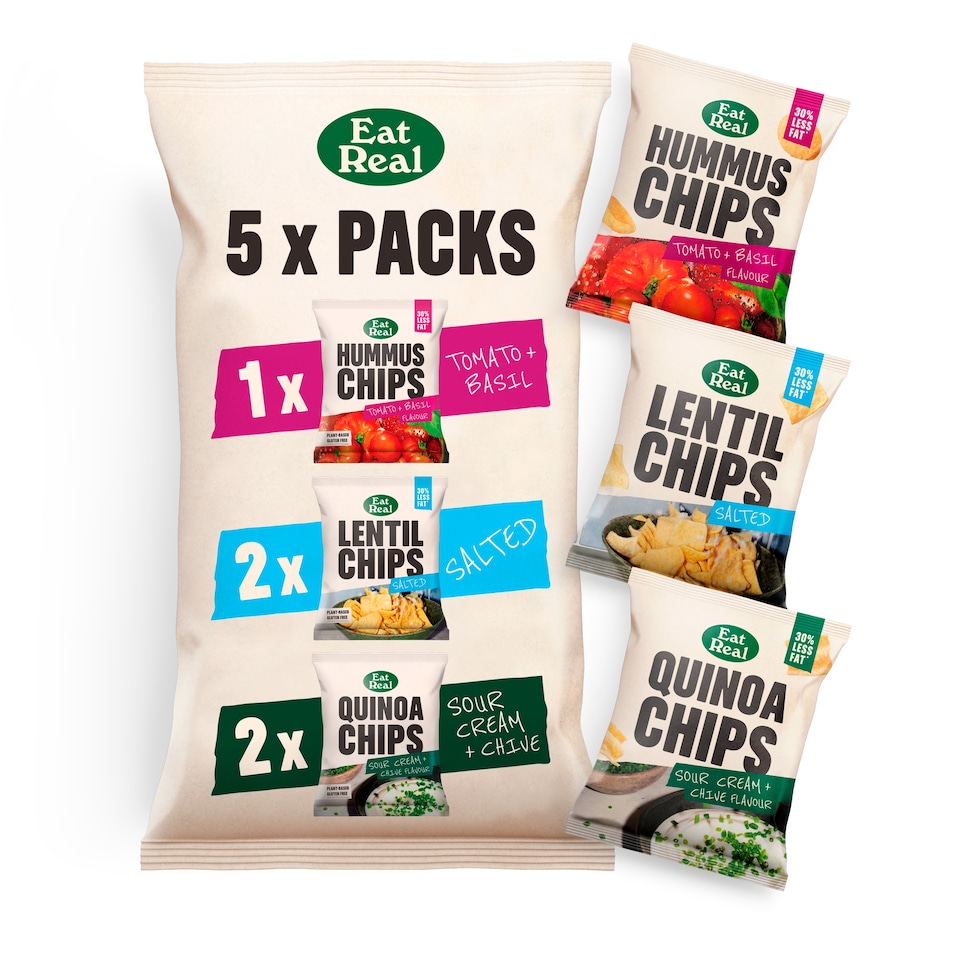 image 1 of Eat Real Hummus Chips - Tomato & Basil, Salt, Sour Cream & Chive 98g