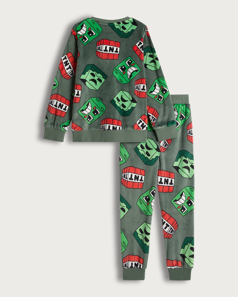 image 1 of Minecraft Creeper and TNT Print Pyjamas in Green