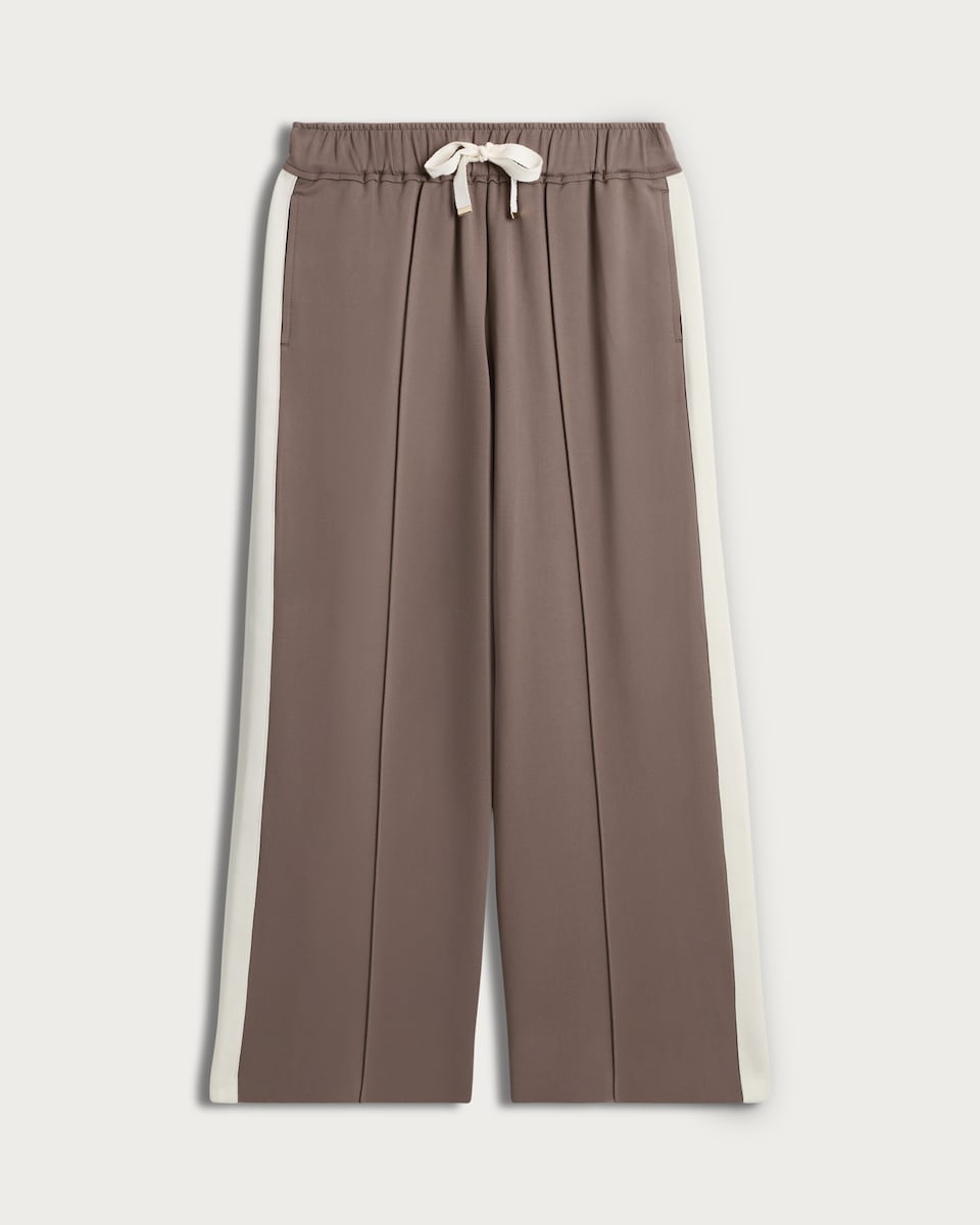 image 1 of F&F Ponte Side Stripe Wide Leg Trousers in Tan