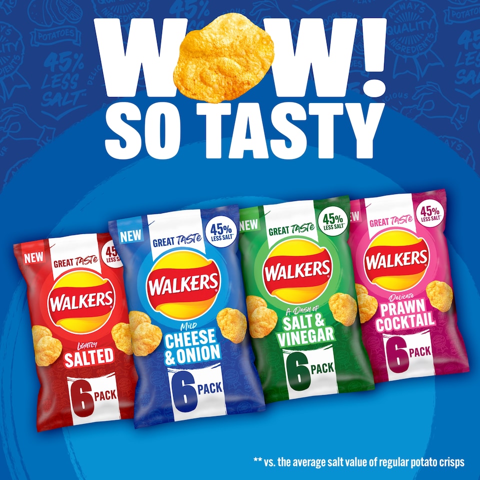 image 1 of Walkers A Dash of Salt & Vinegar Less Salt Multipack Crisps 6x25g