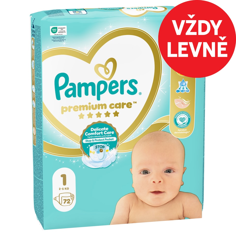Obrázek 1 pro produkt Pampers Premium Care Velikost 1, 72 Dětské Plenky, 2kg-5kg