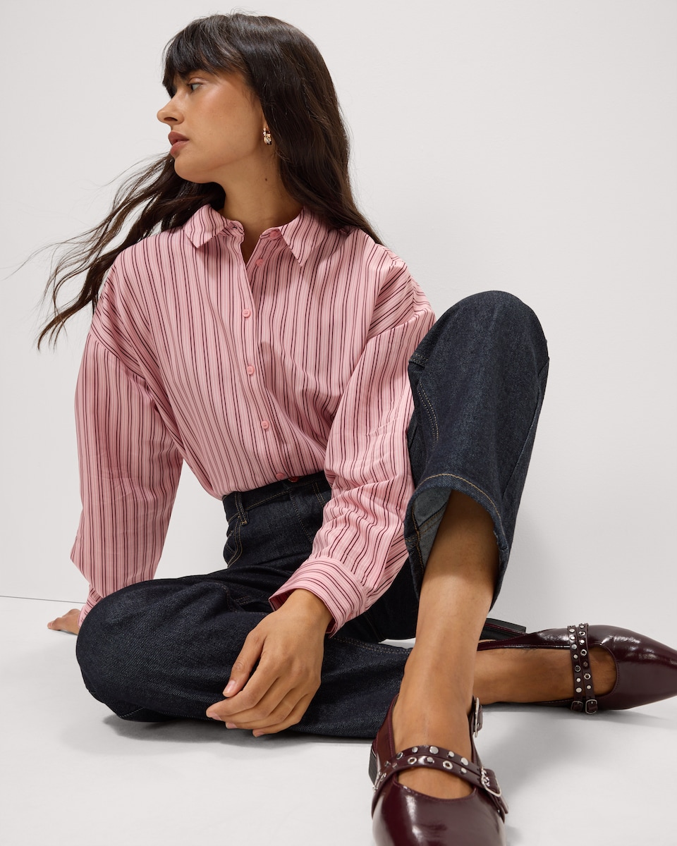image 1 of F&F Striped Long Sleeved Shirt in Pink