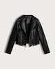 image 4 of F&F Faux Leather Fringed Jacket in Black