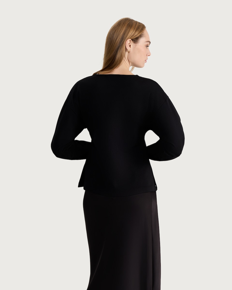 image 1 of F&F Ponte V Neck Batwing Top in Black