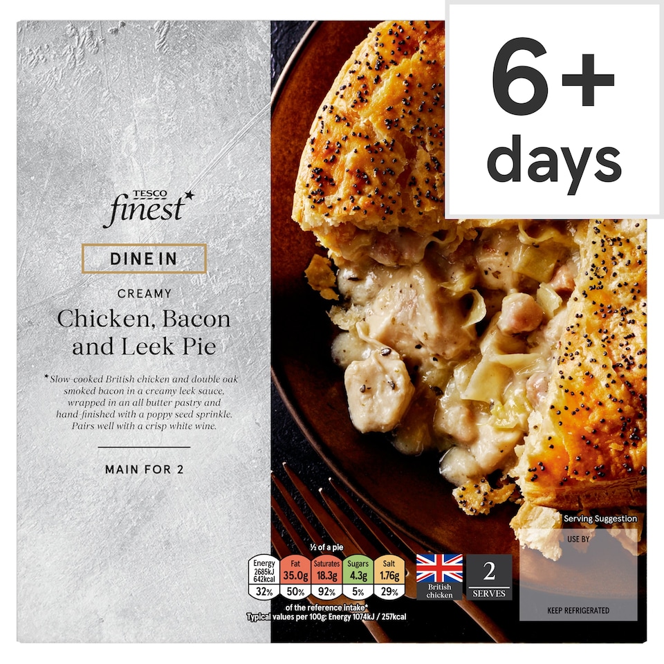 Tesco Finest Dine In Creamy Chicken, Bacon & Leek Pie 500g