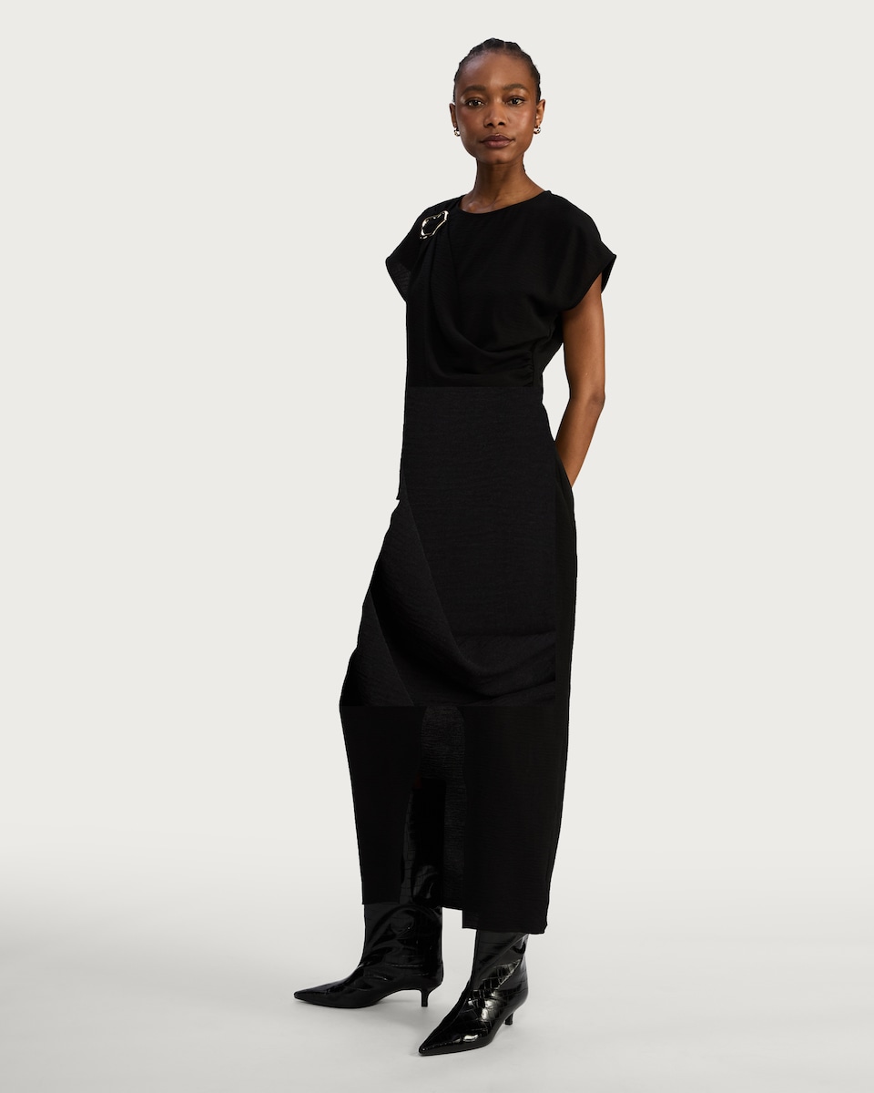 image 1 of F&F Draped Metal Detail Top in Black