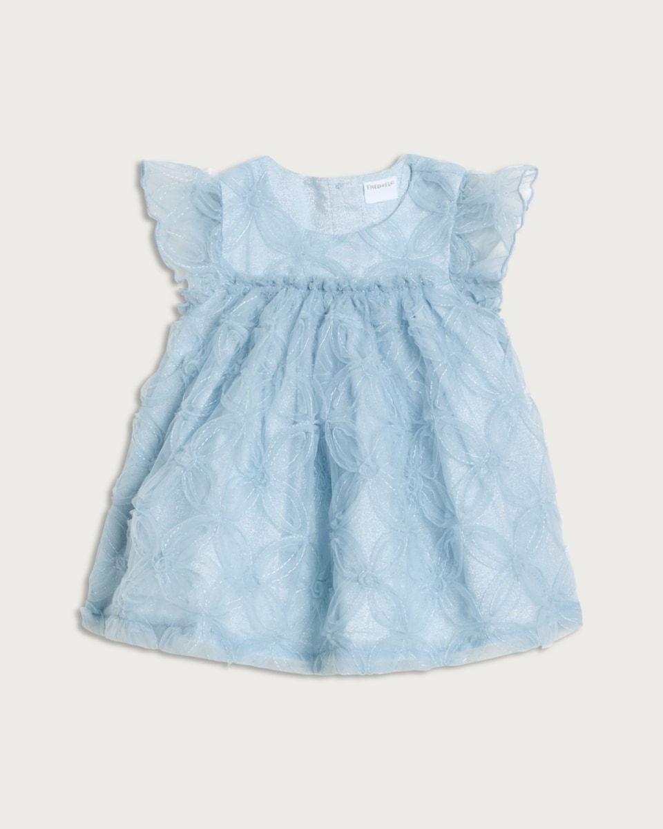 F&F Baby Textured Floral Embroidered Dress in Blue