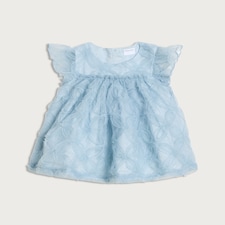 F&F Baby Textured Floral Embroidered Dress in Blue