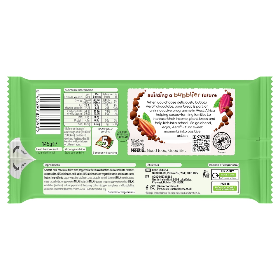 image 1 of Aero Shaero Milk Chocolate Peppermint Bar 145g