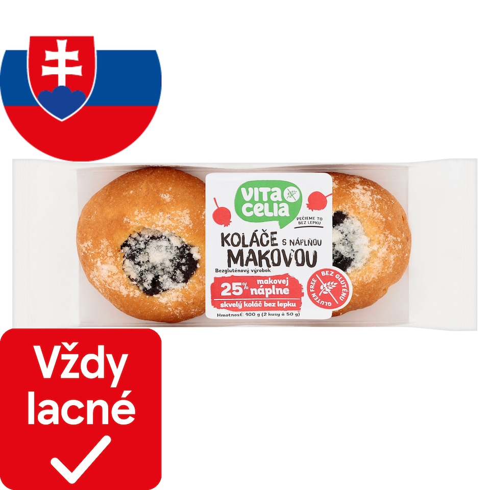 Vitacelia Koláče bezgluténové s náplňou makovou 2 x 50 g (100 g)