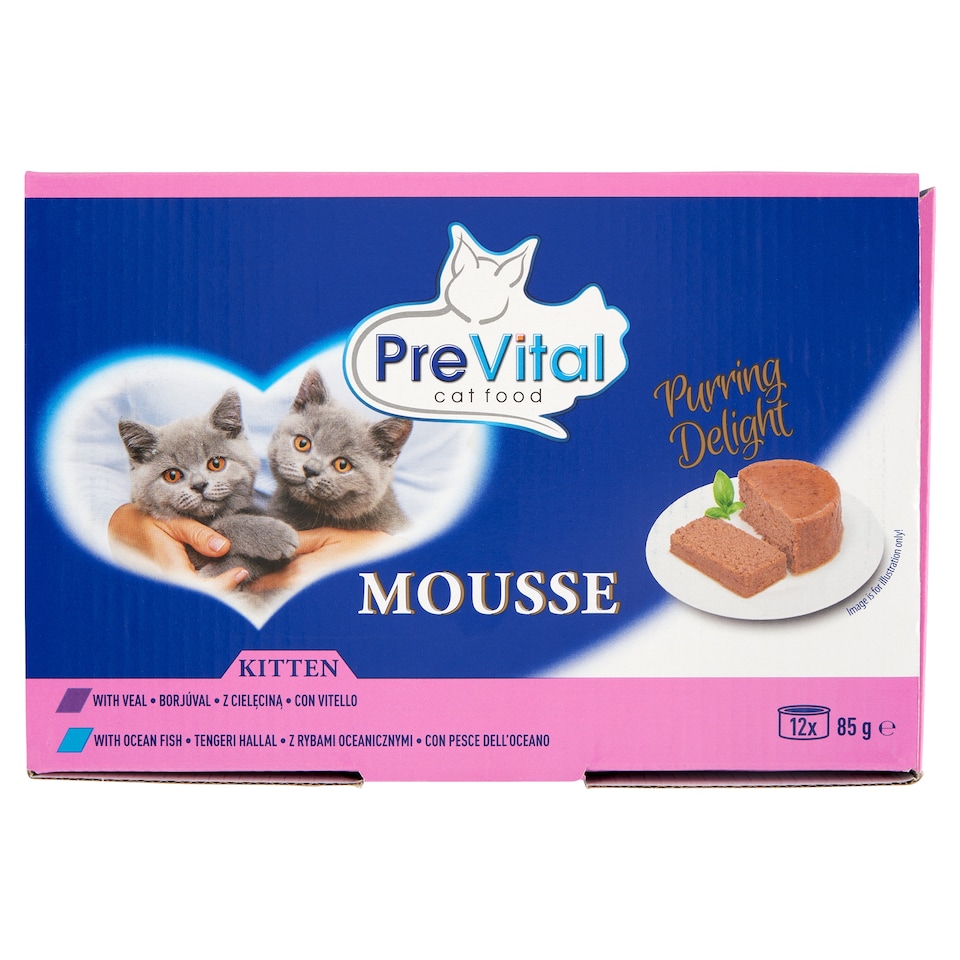 PreVital Mousse nedves macskaeledel, macskatáp kölyökmacskáknak pástétom konzerv 12 x 85 g  1. kép