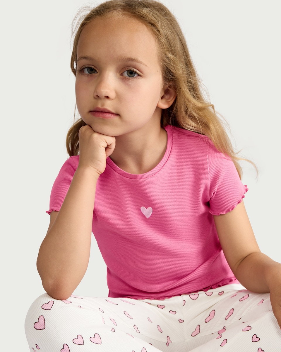 image 1 of F&F Girls 2-Pack Cotton Rich Heart T-Shirts in White