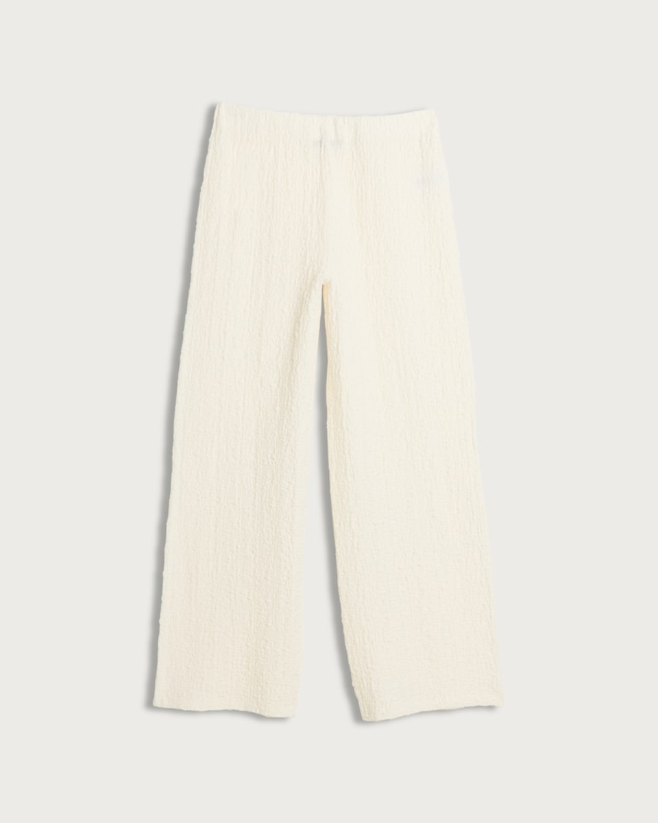 F&F Cotton Rich Crinkle Textured Wide Leg Trousers in Cream