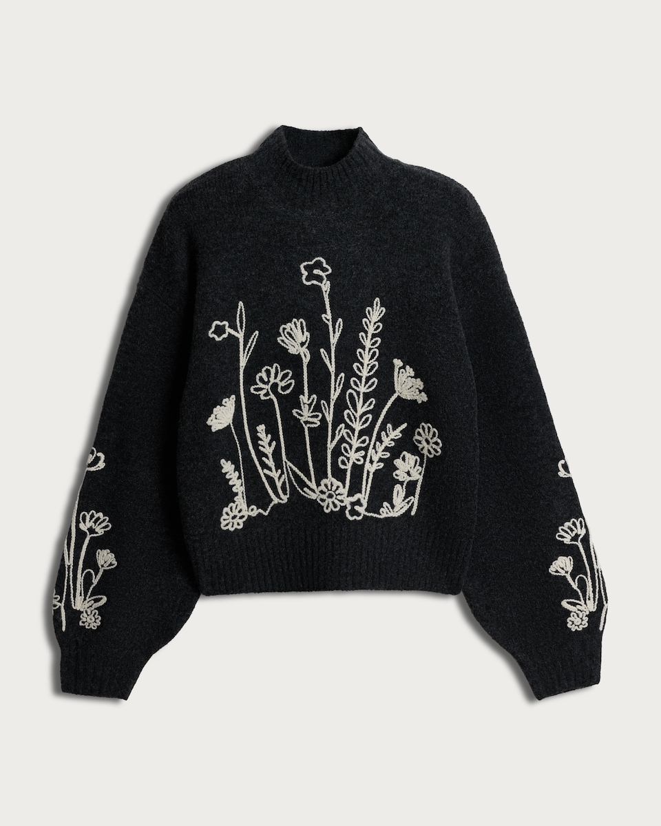 image 1 of F&F Textured Floral Embroidered Jumper in Grey