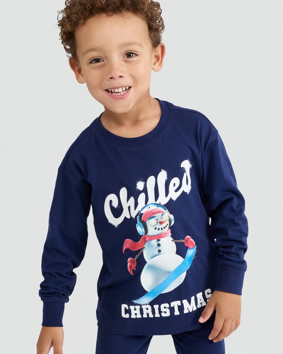 image 1 of F&F Pure Cotton Chilled Christmas Top and Cuffed Joggers Pyjamas in Navy