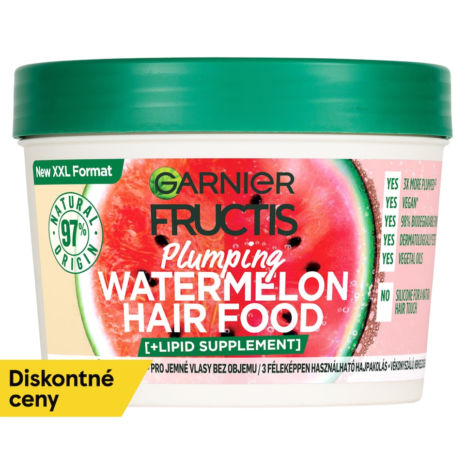 Garnier Fructis Hair Food Watermelon 3 v1 maska na jemné vlasy bez objemu, 400 ml