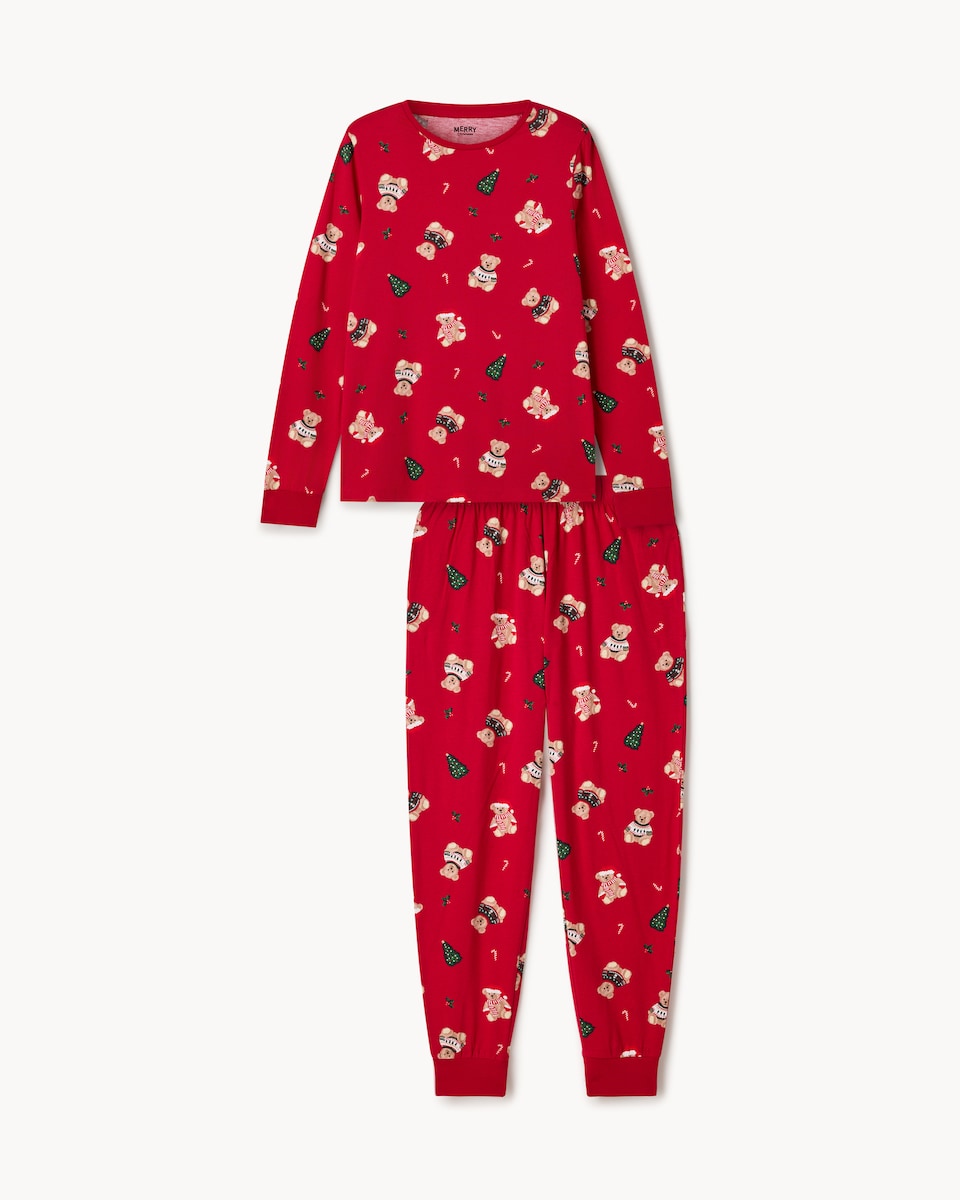 image 1 of Christmas Pure Cotton Festive Bear Matching Family Pyjama Set in Red
