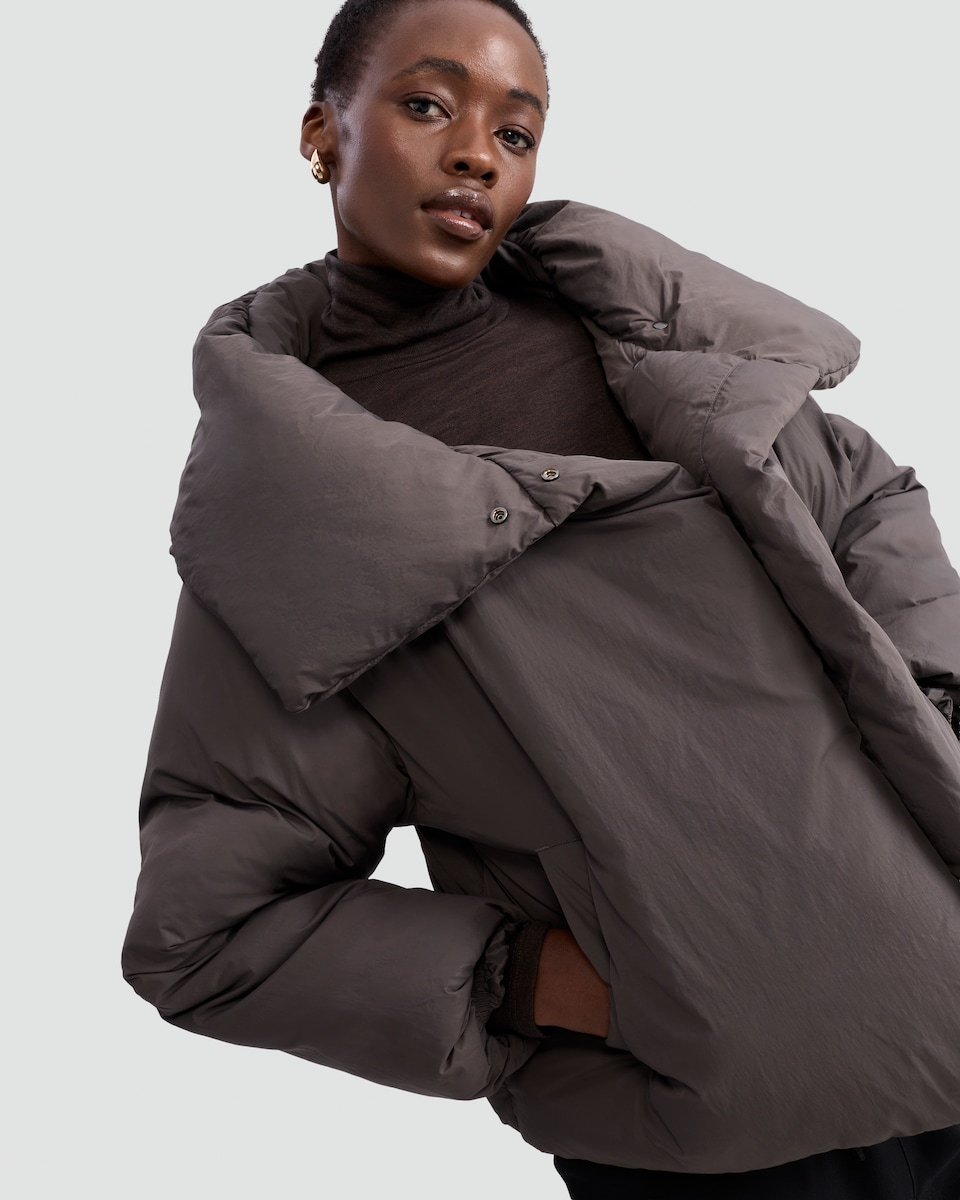 image 1 of F&F Padded Collared Oversized Fleece Lined Coat in Grey