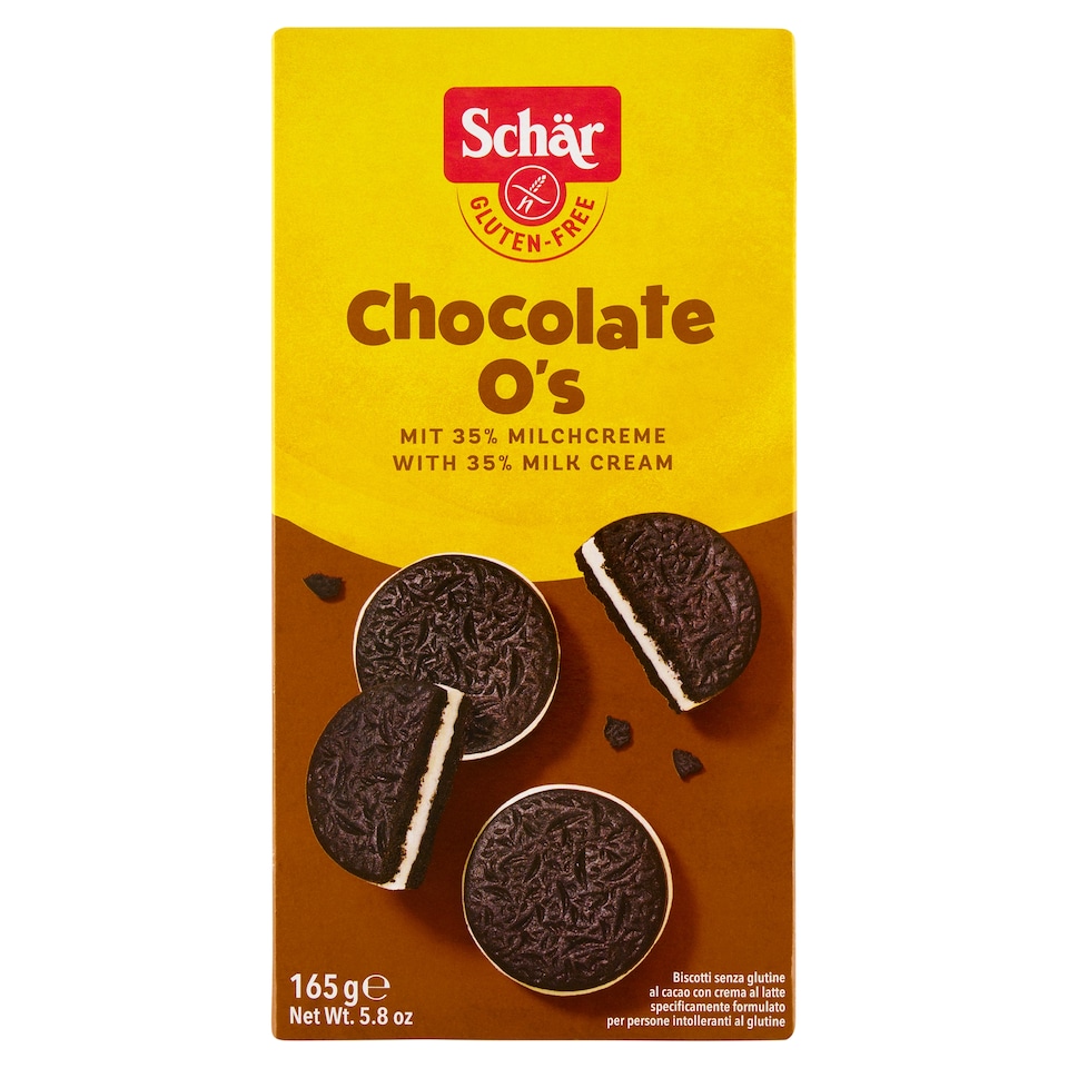 obrázok 1 z Schär Chocolate O's sušienky kakaové bezgluténové s mliečnou náplňou 165 g