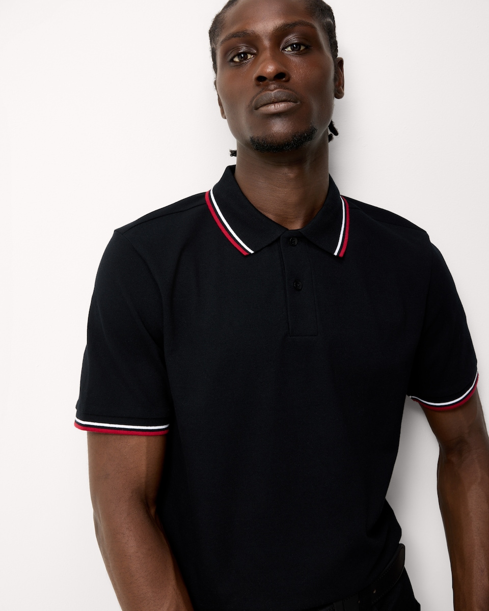 image 1 of F&F Cotton Rich Tipped Polo Shirt in Black