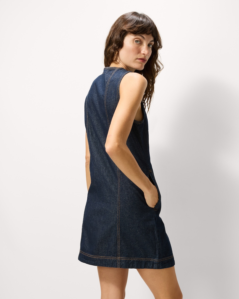 image 1 of F&F Pure Cotton Button Up Denim Mini Dress in Navy