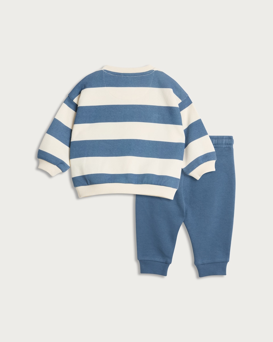 image 1 of F&F Baby 2-Piece Cotton Rich Little Bear Stripe Print Sweatshirt and Joggers Set in Navy