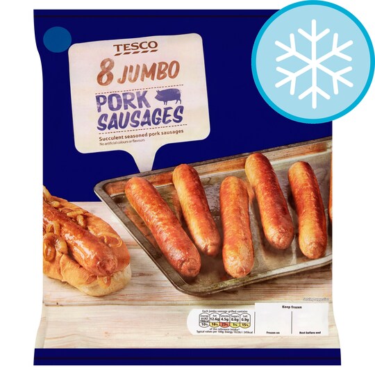 TESCO JUMBO PORK SAUSAGES 8 PK 800g Tesco Groceries
