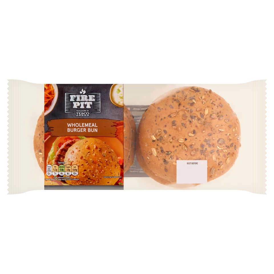 Tesco Fire Pit Wholemeal Burger Bun 280g
