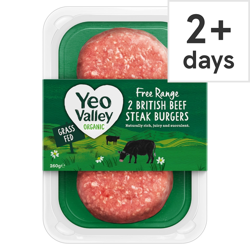 Yeo Valley Organic 2 British Beef Steak Burgers 260g