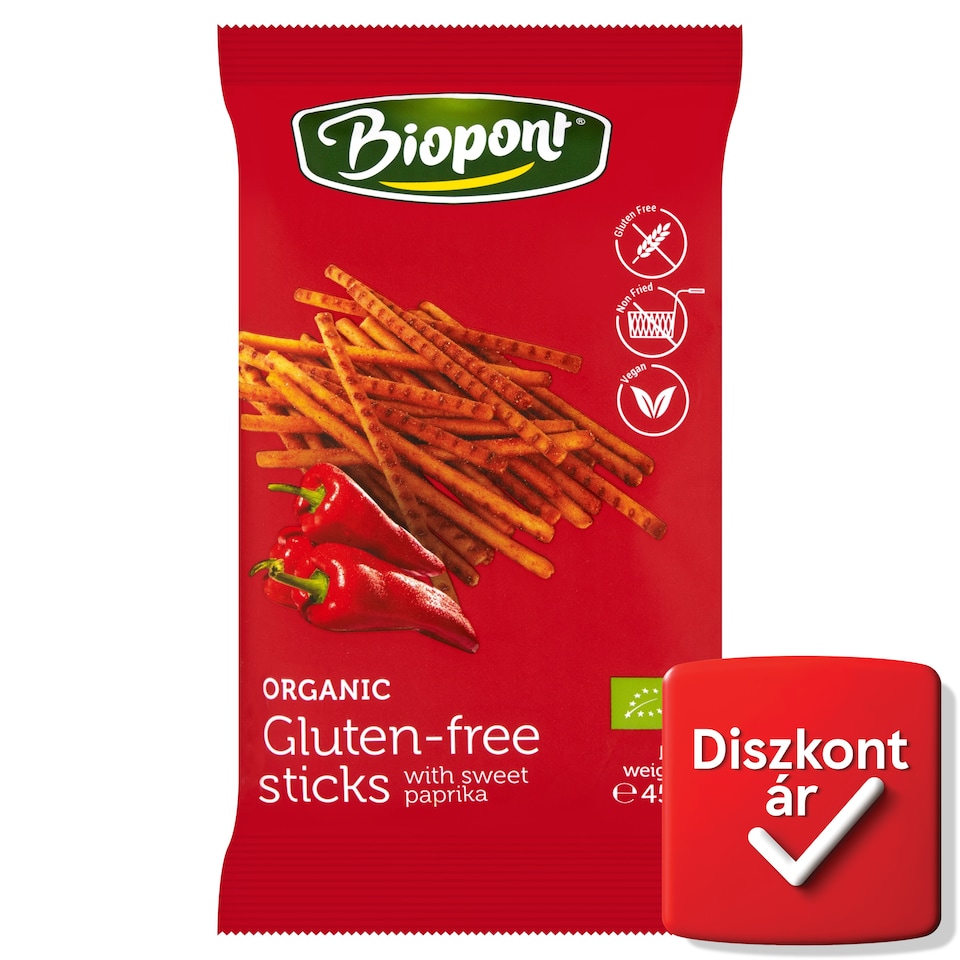 Biopont bio gluténmentes paprikás sóspálcika 45 g