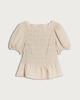 image 4 of F&F Shirred Peplum Puff Sleeved Blouse in Neutral