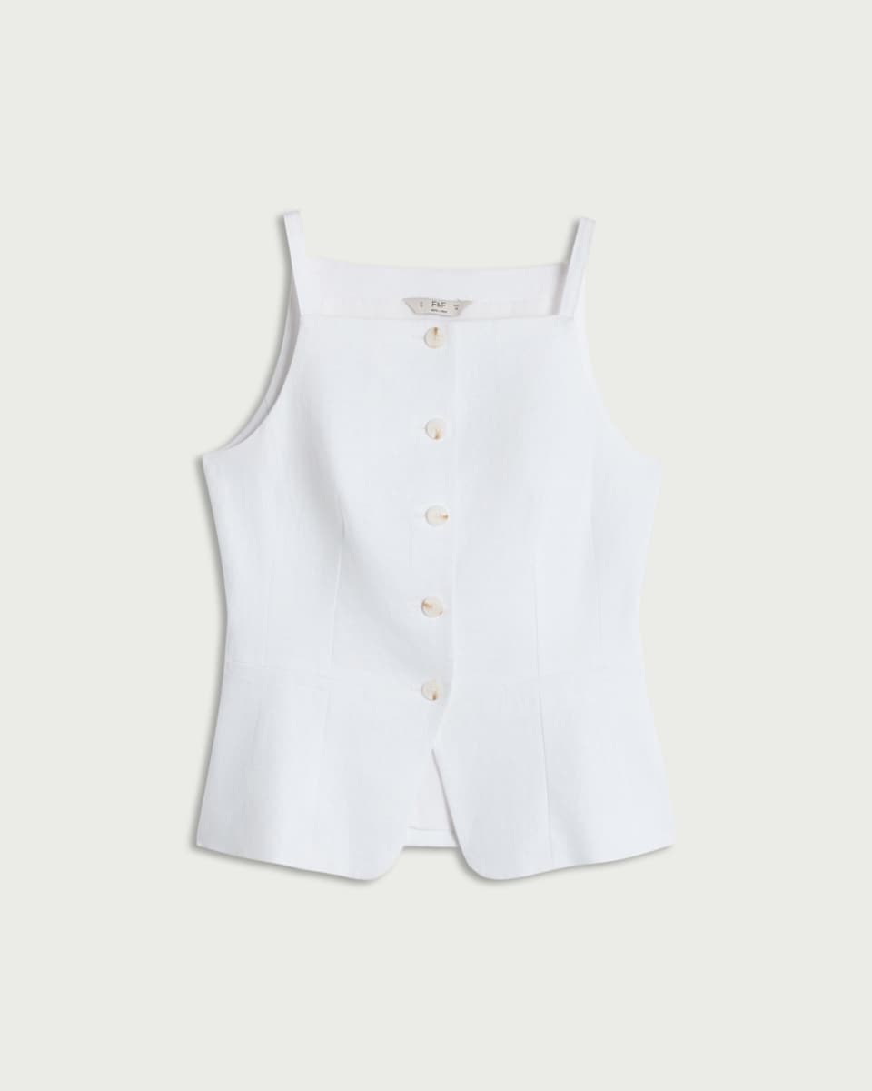 image 1 of F&F Pure Linen Button Front Waistcoat in White