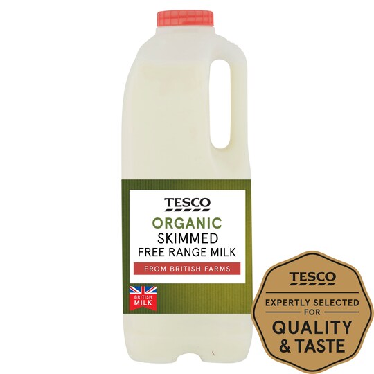 Tesco Organic Skimmed Milk 1.136L/2 Pints Tesco Groceries