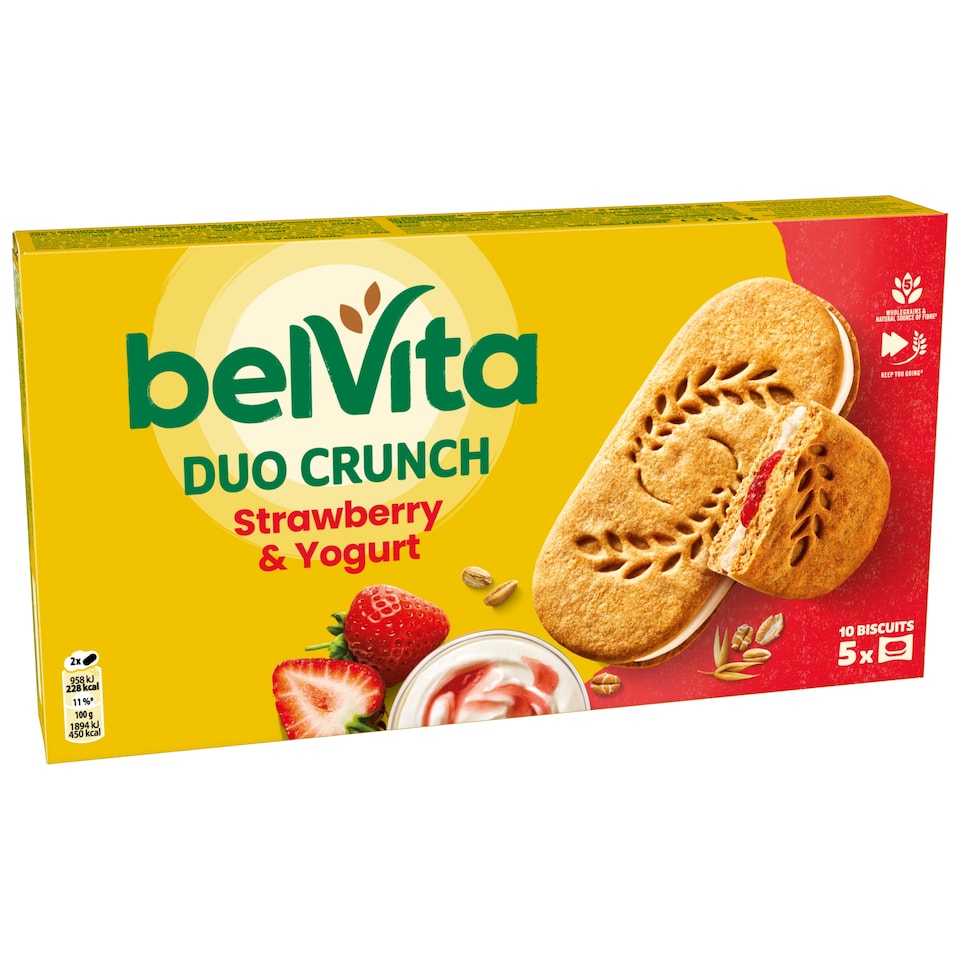 image 1 of Belvita Breakfast Strawberry & Yogurt Crunch Cereal Biscuit Snack Bars Pack 5 x 50.6g