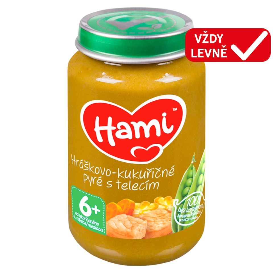 Hami příkrm Hráškovo-kukuřičné pyré s telecím od uk. 6. měsíce 200g