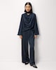 image 3 of F&F Satin Draped Blouse in Navy