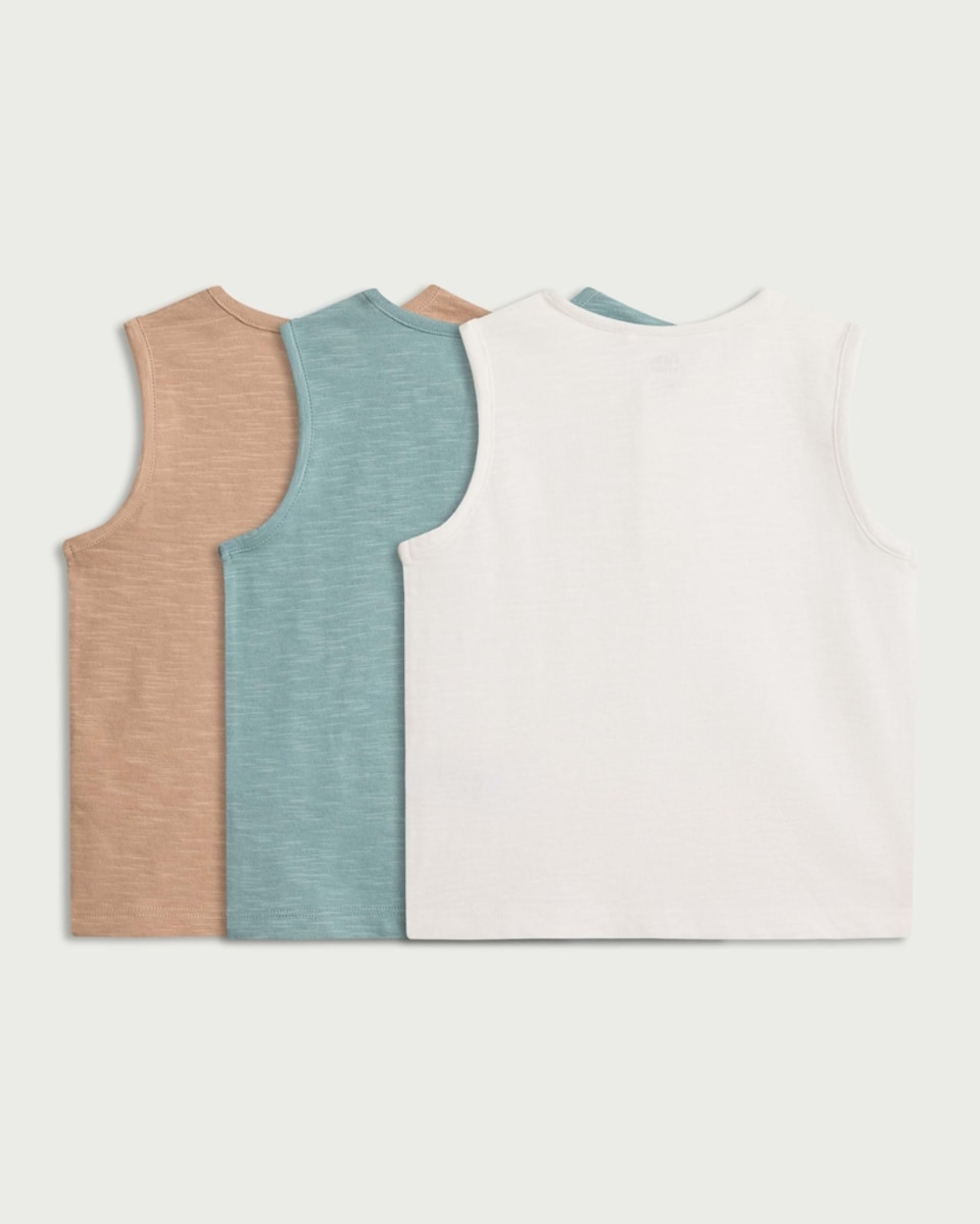 image 1 of F&F Baby 3-Pack Pure Cotton Button Vests in Tan