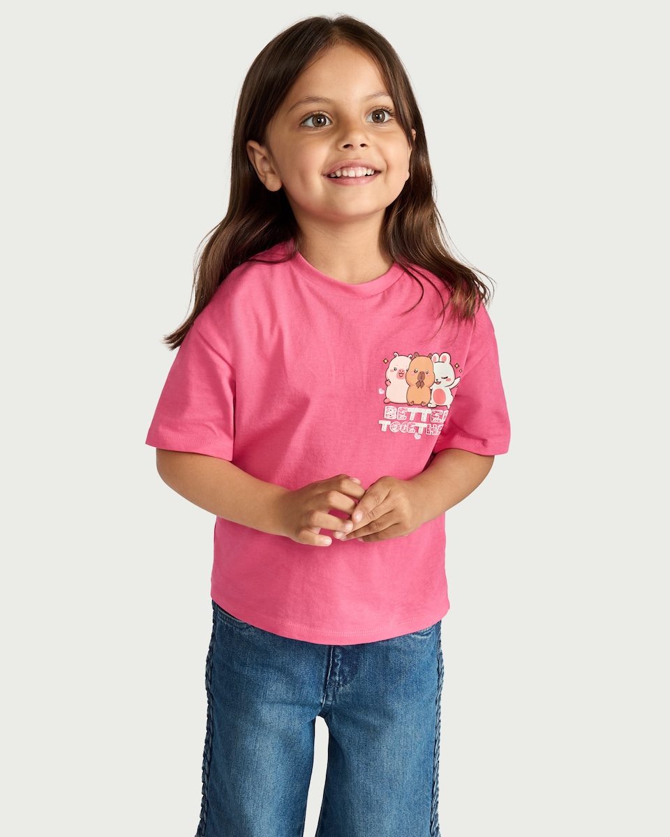 image 1 of Capyfun Pure Cotton Capybara T-Shirt in Pink