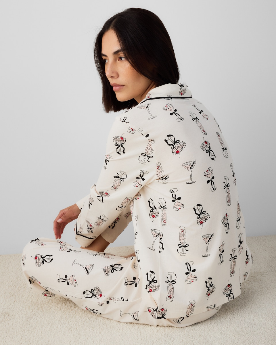 image 1 of F&F Pure Cotton Cocktail Revere Pyjama Set in Cream